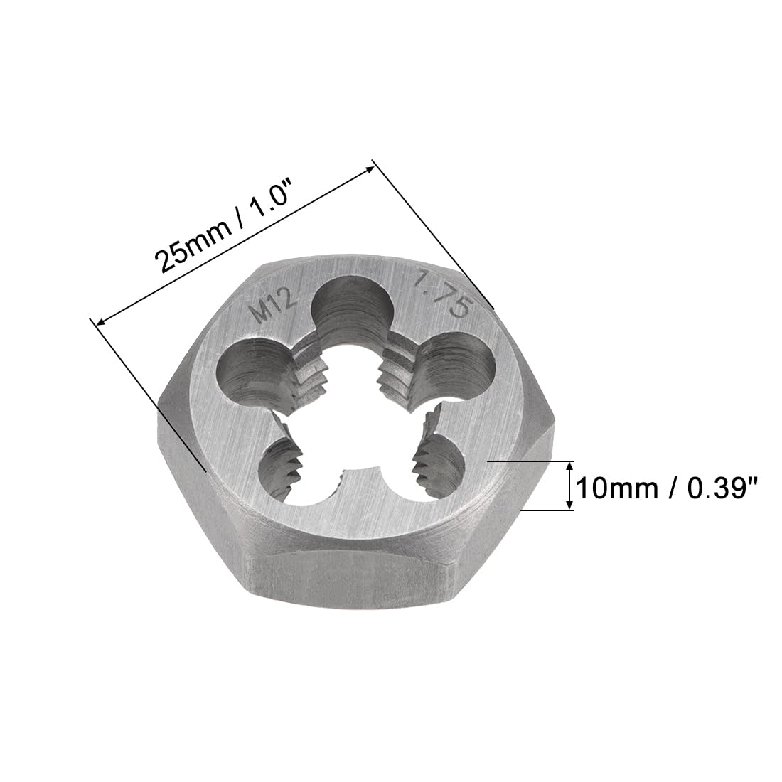 sourcing map Terraja, Terrajas de Roscar Métricas M12 x 1,75, Terraja Hexagonales, Troquel para Roscar de Acero al Carbono