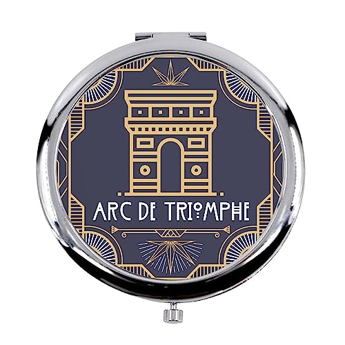 Fabulous Miroir de Poche en Métal - Arc de Triomphe Paris France Monument Art Déco Luxe - (Diamètre 70 mm)