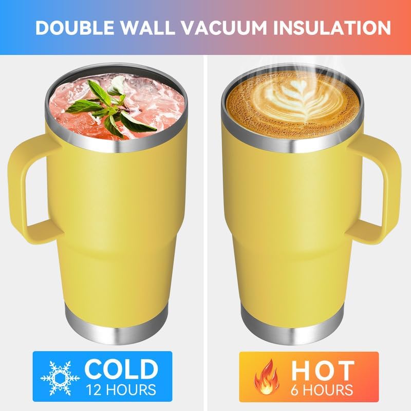 VEGOND 20 oz Tumbler Bulk with Handle Lid and Straw, Stainless Steel Insulated Travel Coffee Mug Set, Spill Proof Double Wall Metal Tumblers Cups, Powder Yellow 12 Pack - Image 4