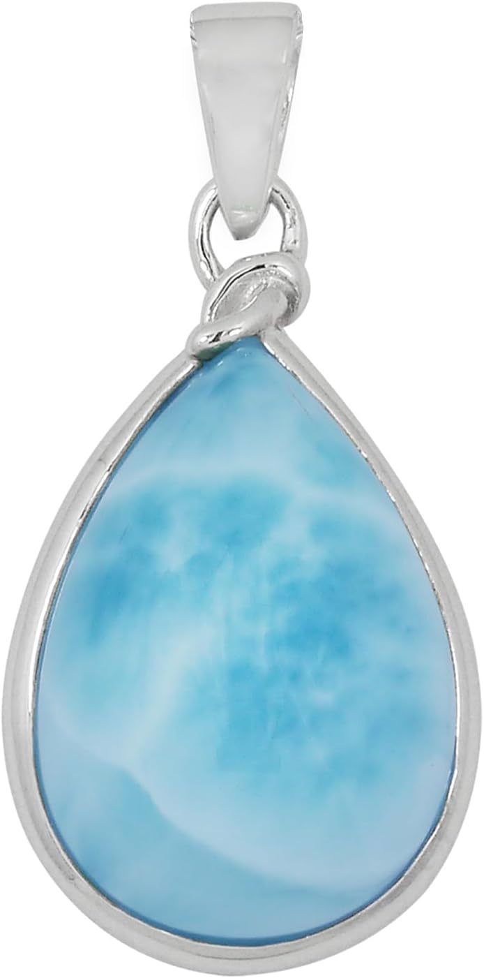 Sterling Silver Larimar Teardrop Pendant Necklace for Women, Genuine Blue Gemstone with 18 Inch Chain - Image 2