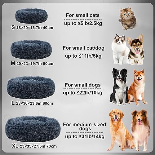 MDDK DY Hundebett,Katzenbett Flauschig,Hundekorb,Waschbar, Hundekissen 50cm, Hundekörbchen Rund aus Plüsch, Hundesofa, Katzenkorb, Hundebett für Kleine Mittel Hunde, Katzen Dunkelgrau