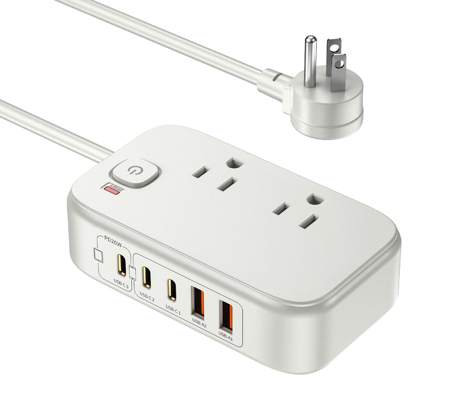 Power Strip with USB C Ports, 30W USB C Charging Station with 2 Outlets 3 USB C & 2 USB A, Travel Charger for Multiple Devices, 5FT Flat Extension