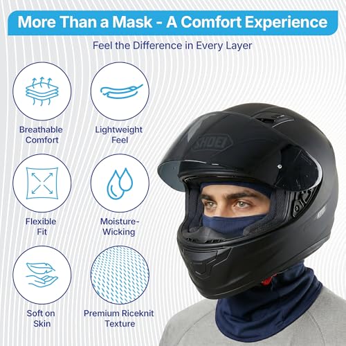 Image of Kingsway Balaclava Face Mask for Bikers - UPF 50+ UV & Dust Protection | Full Face Mask for Men & Women | Premium Riceknit Helmet Liner