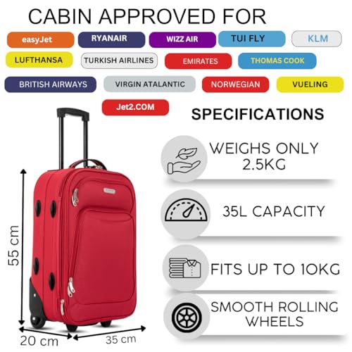 Flymax 55X35X20 55X40X20 Cabin Suitcase Luggage Hand Carry On Case Flight Bag Suitcase Travel Fits Fits Easyjet, Ryanair British Airways & Jet 2 - 2