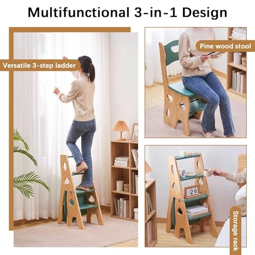 Tabouret escabeau pliant multifonctionnel bois support exposition 4 marches - 5