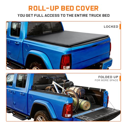 Image of RHOBRA Soft Roll-up Truck Bed Tonneau Cover Compatible with 2020-2026 Jeep Gladiator JT (w or w /o Track Rail System) 5ft Bed, 26.5oz Vinyl Soft Truck Bed Cover, Weather Resistant Bed Cover