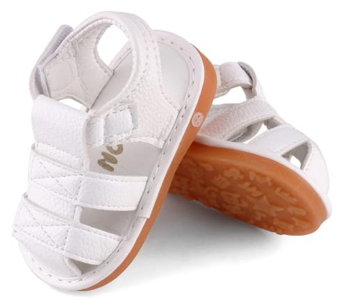 Cindear Boys Girls Summer Squeaky Sandals Closed-Toe Anti-Slip Premium Rubber Sole Toddler First Walkers Shoes White (Foot Length 12.5Cm/4.9In) 1302-Wt19 #TOP6