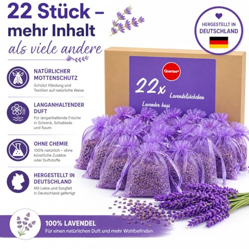 22x Lavendelsäckchen Duftsäckchen Lavendel Mottenschutz im Kleiderschrank Schlafzimmer - Lavendelsäckchen zum Schlafen und Entspannen mit Lavendelduft – Lavendelblüten von Quertee