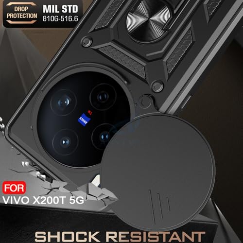 Image of AESTMO Tough Armor VIvo X200T 5G Bumper Back Case Cover | Ring Holder & Sliding Camera Shield Cover | 360 Degree Protection Back Case Cover for VIvo X200T 5G (Black)