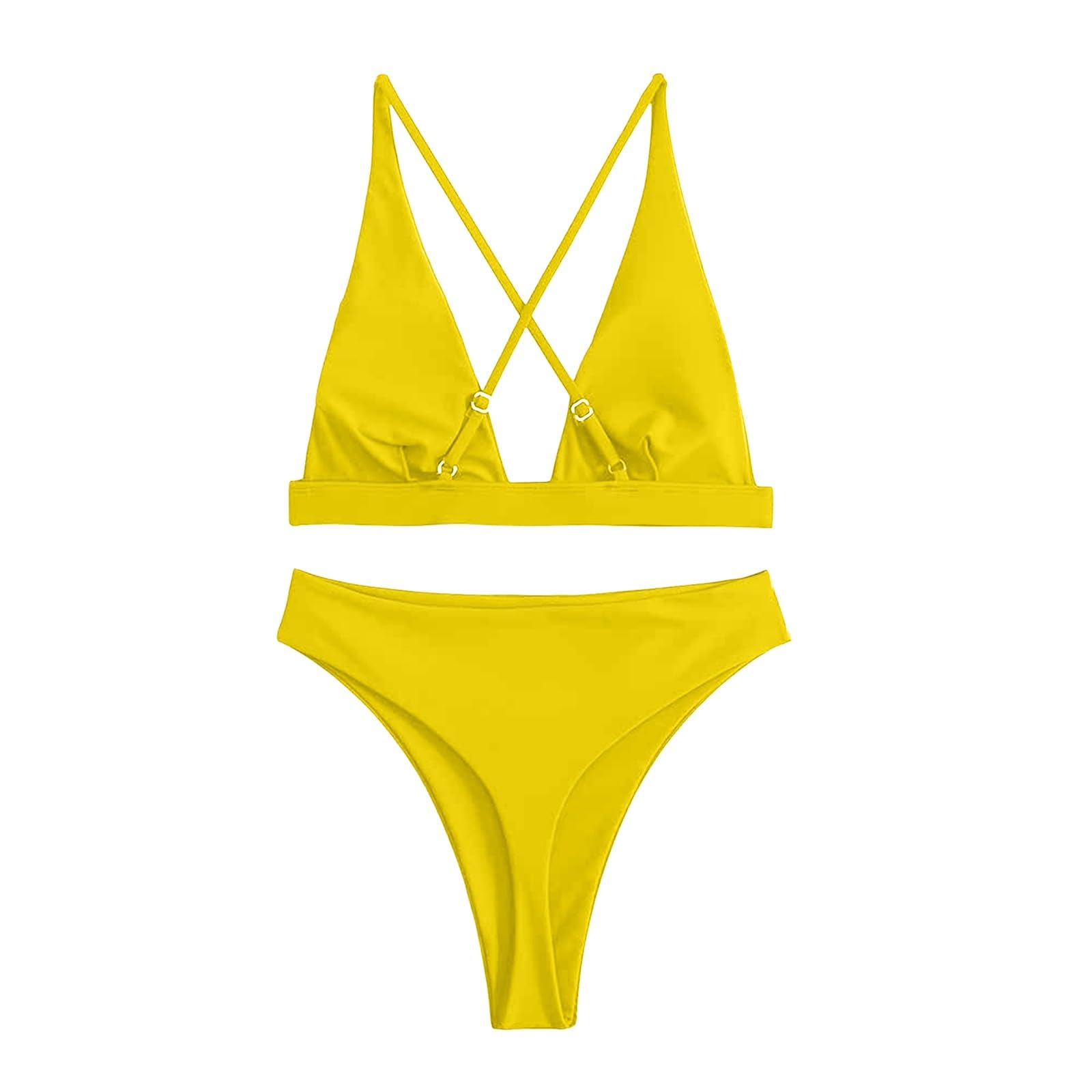 Conjunto De Bikini Tanga for Mujer, Traje Baño Dos Piezas con Parte Superior Triángulo Brasileño Sexy Cuello En V Profundo, Azul, S