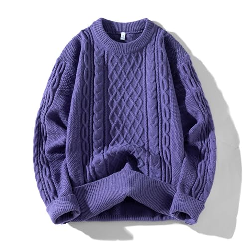 Mens Cable Knit Sweater Crewneck Pullover Long Sleeve Chunky Knit Oversized Sweater