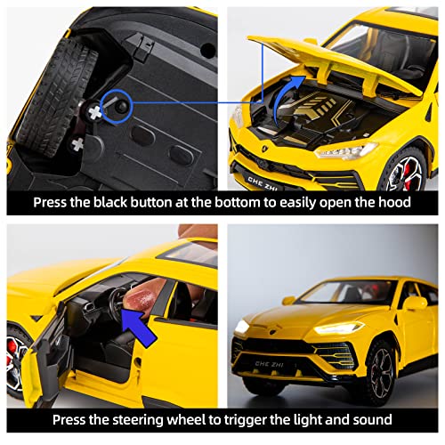Modelo de auto Lambo Urus 1:24 amarillo con luces y sonidos miniatura 5