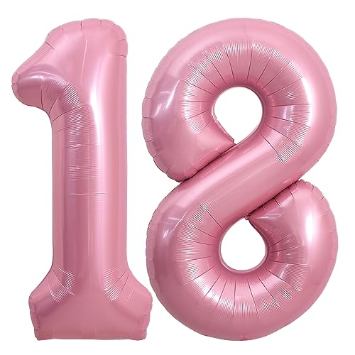 Image of TONIFUL 40 Inch Light Pink Large Numbers Balloons Number 18 Helium Balloons Pink Foil Mylar Big Digital 18 Pastel Balloons for 18th Birthday Party 18th Anniversary Supplies Decorations