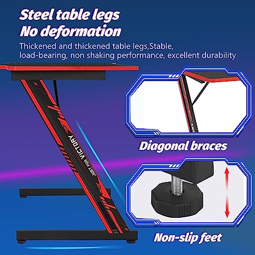 Bestoffice Computer Desk Z Shaped Workstation Ergonomic Table With Headphone Hook For Game Players (39Inch, Red) #TOP4