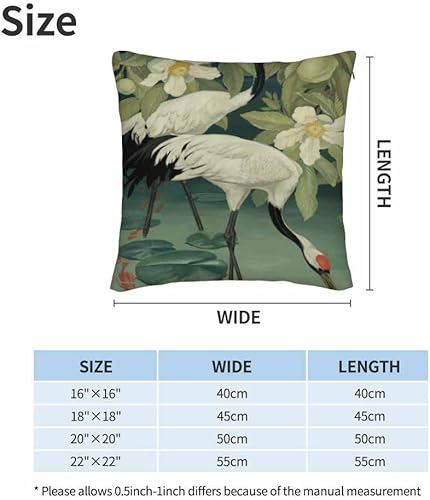 Miniatura 6 de WONDERTIFY Juego de 2 fundas de almohada cuadradas con diseño de grullas de corona roja, elegantes garzas y loto, para cojines decorativos, cama,