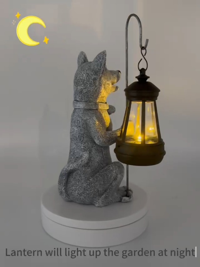 Image of lightsfever Dog Statue with Solar Lantern, Outdoor Statues for Home Garden Balcony Decor, Solar-Powered LED Lights for Outdoor Patio Yard Lawn Decorations, Unique Gifts for Men, Moms, Grandma