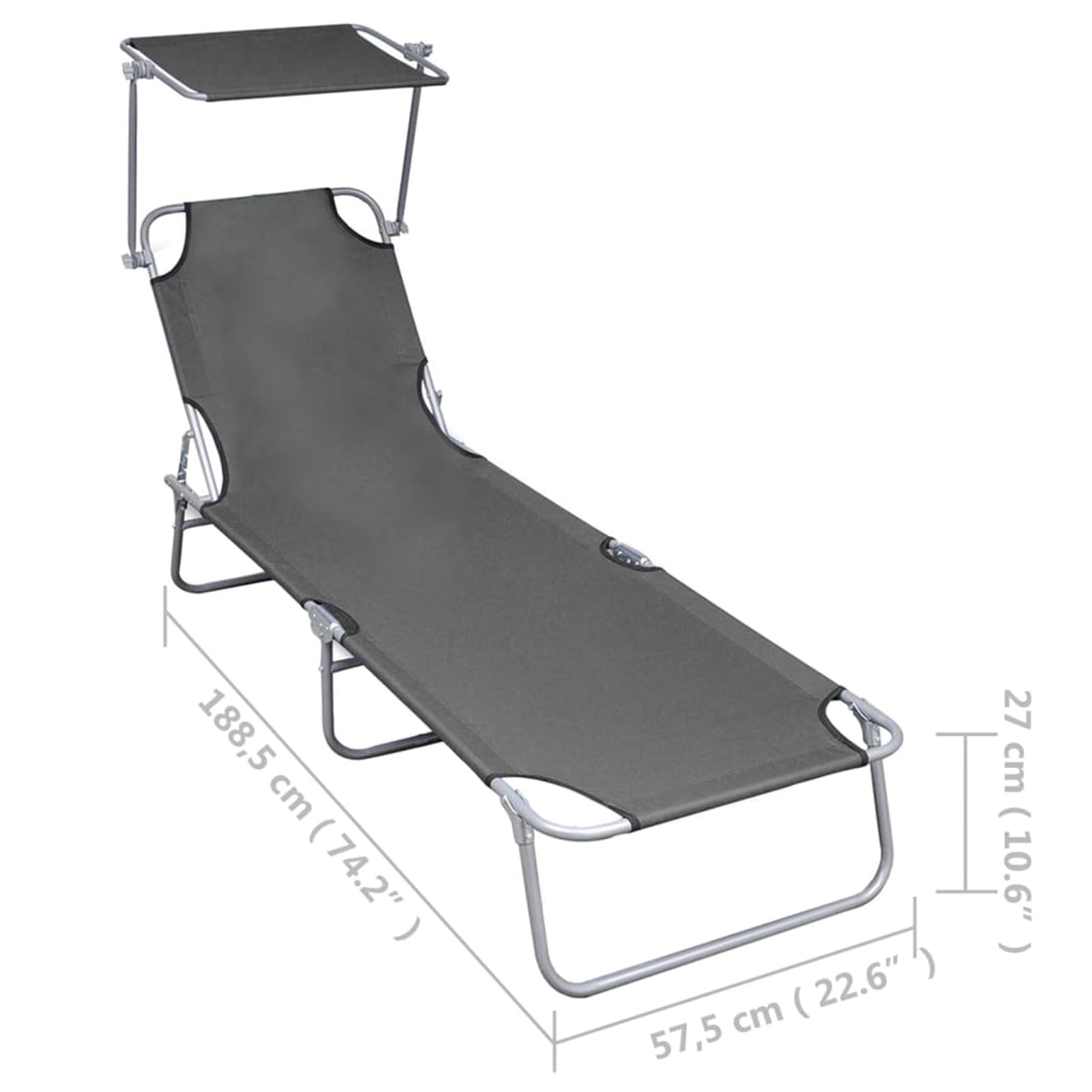 Rantry Casa Lettino Prendisole Pieghevole con Baldacchino Alluminio Grigio, Lettini Prendisole, Divano Letto Mobili, Lettini da Giardino, Lettino da Piscina da Giardino per Esterno Piscina Casa Mobili