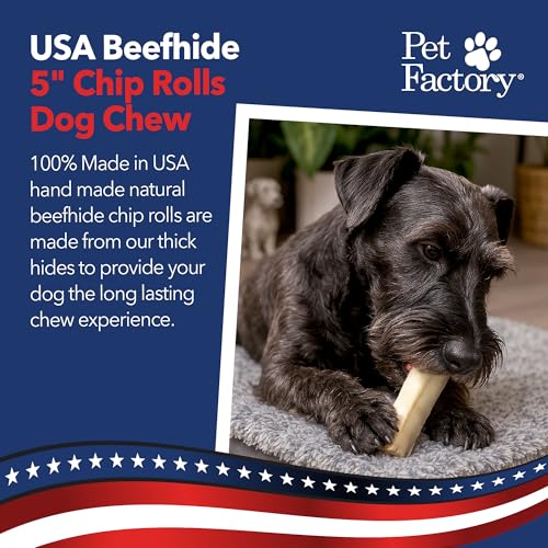 Pet Factory 100% Made in USA Beefhide Chip Rolls Dog Rawhide Chews, Thick, Dog Chews Long Lasting from American Cattle, Dog Chew Bones, 5 Inches (Pack of 22)