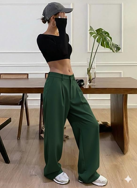 Image of OOMPH! Women's High-Waisted Pant | Wide Leg Trousers | Korean Style Stretchable Trouser
