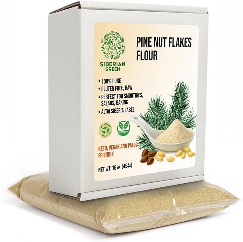Siberian Pine Nut Flakes Flour Cedar Kernel Powder 454g (16 oz) Wild Harvested 100% Pure