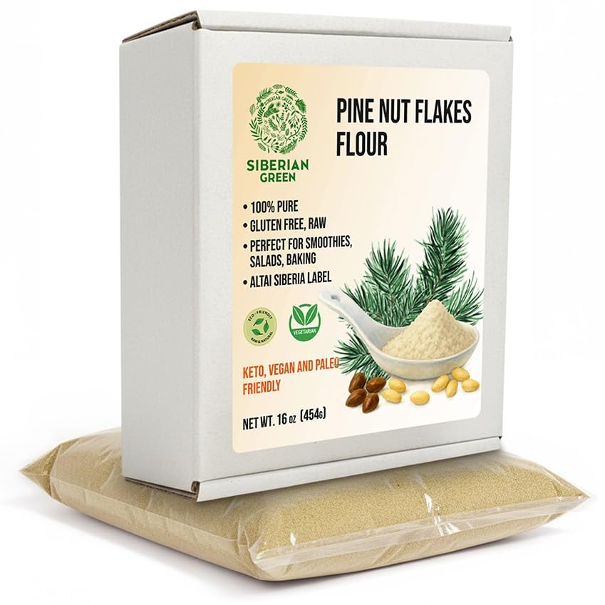 Siberian Pine Nut Flakes Flour Cedar Kernel Powder 454g (16 oz) Wild Harvested 100% Pure