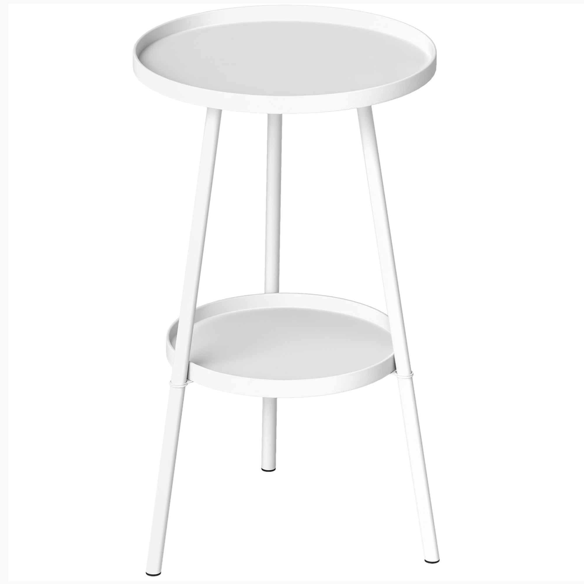 Outsunny Round Garden Coffee Table 2-Tier Small Side Table Metal White