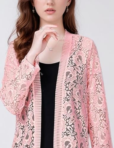 Image of FindThy Women's 3 /4 Sleeve Lace Cardigan Long Sleeve Open Front Floral Crochet Shrug Cover Up