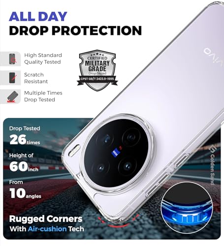 Image of Golden Sand Ice Crystal Transparent Back Cover for Vivo X200T 5G | Hybrid TPU + PC Case with Military-Grade Shockproof Protection & Raised Camera Guard (Crystal Clear)