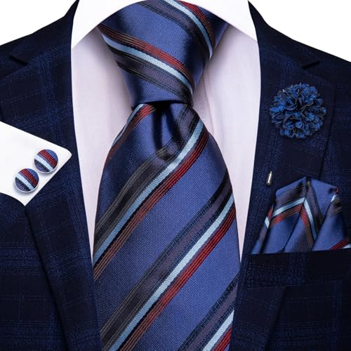 Image of Hi-Tie Men's Tie Lapel Pin Set Pocket Square Cufflinks Formal Woven Silk Tie Sets Wedding Party