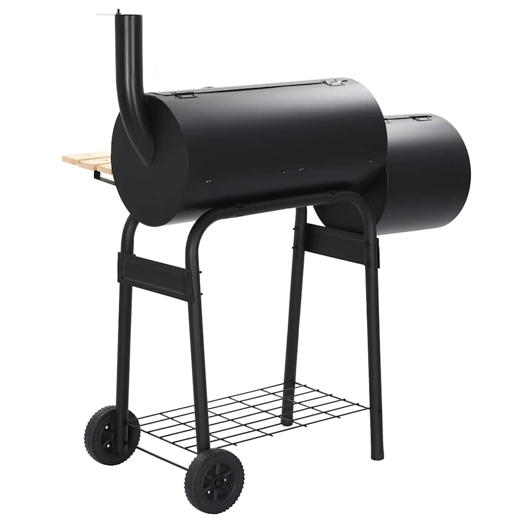 Barbacoa clásica de carbón vegetal de acero con estante de madera, 3 rejillas cromadas, 103 x 60 x 113 cm, termómetro y tapa de chimenea para balcón, jardín, terraza, barbacoa