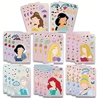 24 Sheets Cartoon Make a Face Stickers, Make Your Own DIY Stickers for Kids, Art Crafts Suitable for Birthday Party Supplies Gifts (Princess)