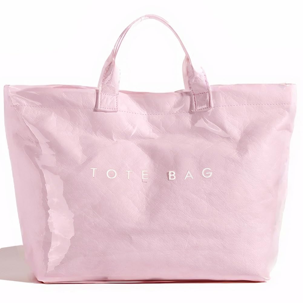 PVC Tote Bag Gifts for Women Large Tote Purse Kraft Paper Letter Print Hobo Handbags for Work Beach Shopping Travel