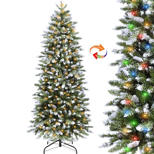 6-Ft-Prelit-Slim-Fraser-Fir-Artificial-Christmas-Tree-with-UL-250-Warm-WhiteColorful-Lights-Timer-8-Mode856-Lifelike-PVC-Branch-Tips36-PineconeMetal-Stand-Hinged-BranchesSkinny-Pencil-Xmas-Tree 6 Ft Prelit Slim Fraser Fir Artificial Christmas Tree with UL 250 Warm WhiteColorful Lights Timer 8 Mode856 Lifelike PVC Branch Tips36 PineconeMetal Stand Hinged BranchesSkinny Pencil Xmas Tree