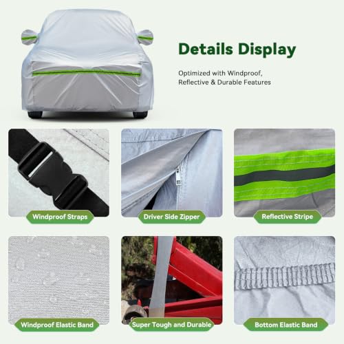 Image of AUQDD 6-Layers Premium SUV Car Cover Waterproof All Weather Weatherproof UV Sun Protection Snow Dust Storm Resistant Outdoor Exterior Custom Form-Fit Full Padded Car Cover with Straps 205 inch-216 inch K10