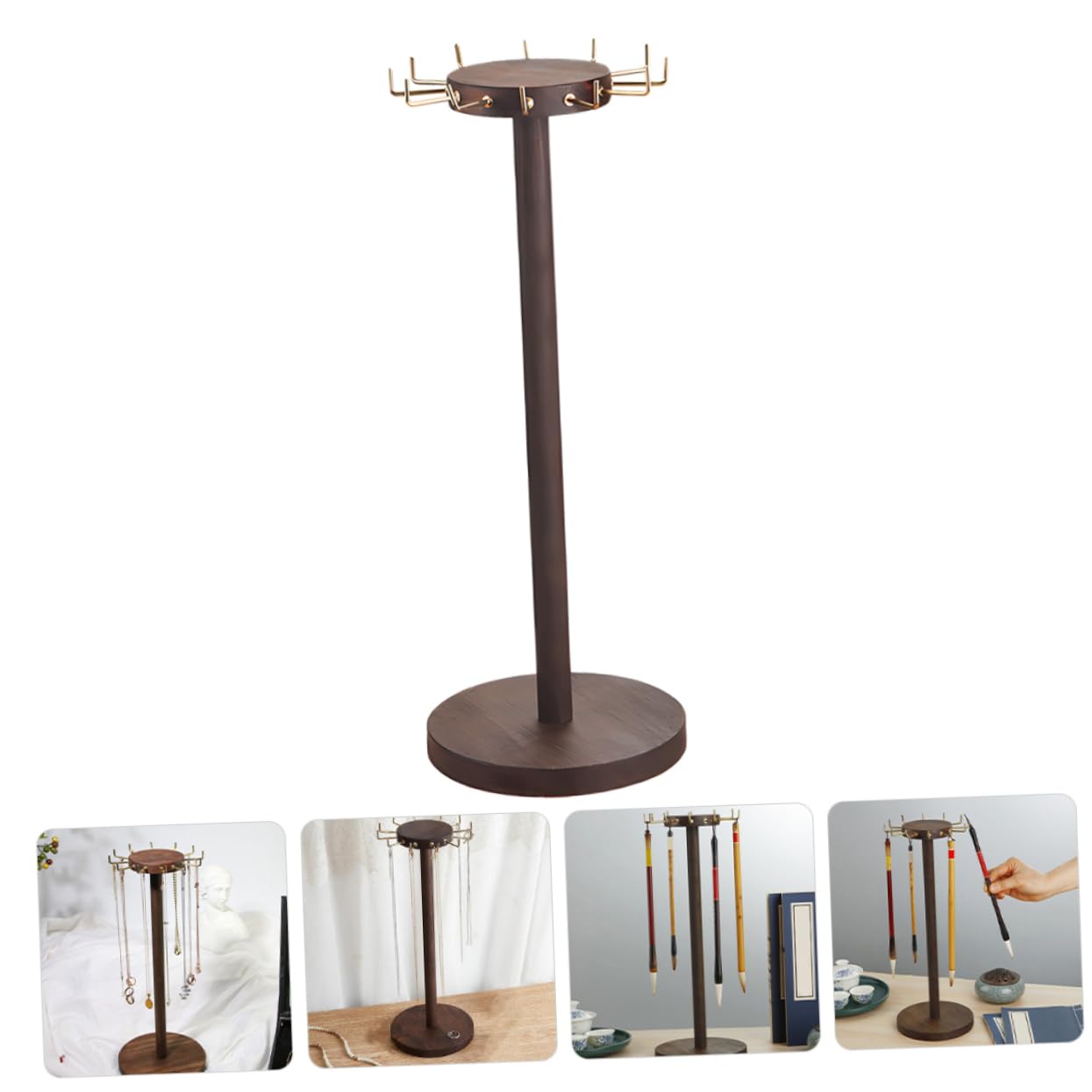 UKCOCO Schmuckständer aus Holz mit Haken für Halsketten und Ohrringe Schmuckorganizer für Tisch Filigraner Schmuckaufbewahrungständer