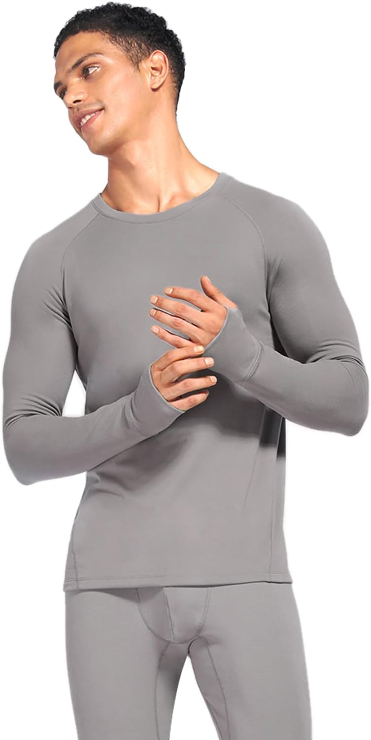 Mens Thermal Long Sleeve Shirt, Crewneck Undershirt Micro Fleece Lined Running Tops Soft Warm Base Layer for 32-50℉