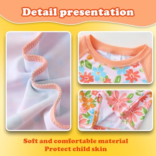 Image of UMELOK Girl Rash Guard Swimsuit 2-Pieces Long Sleeve Bathing Suit 4-12Years | Kids Swimwear Sets,UPF 50+ Sun Protection,Soft And Comfortable Fabric,Swimming Pool,Beach