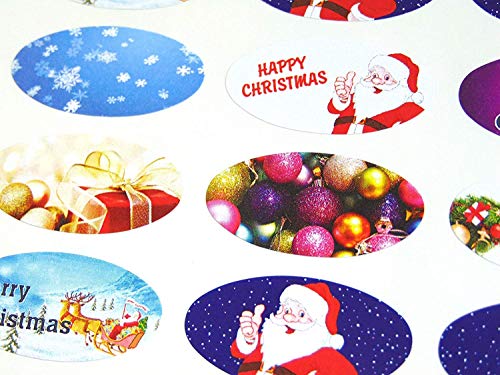 Paquet de 24 Divers Noël Joints, 40x20mm Ovale Joint Étiquettes, Autocollants pour Artisanat,Décoration,Cadeau,Emballage Cadeaux, Enveloppes, Sacs ou Cartes Cover