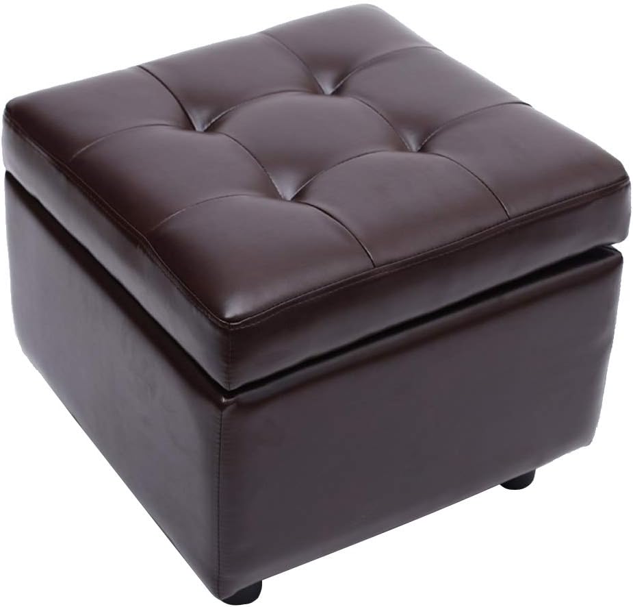 UUSSHOP Large Faux Leather Ottoman Pouffe Storage Cube Toy Box Padded Foot Stool Single Seat Sofa Bench Footstool (Chocolate Brown)
