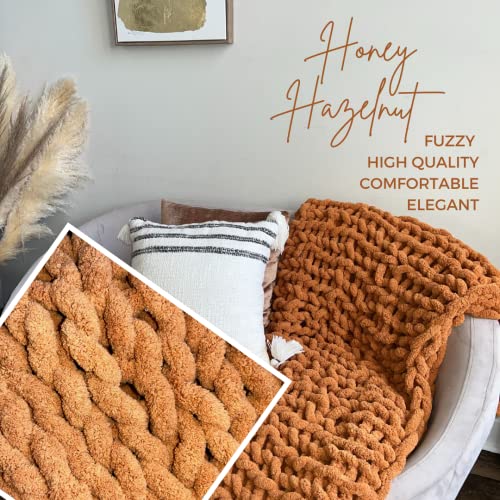 Kaffrey 50 X 60 Inches, 4.2 Lb, Chunky Knit Blanket, Luxury Hand-Knitted Chenille Throw Blanket, Soft And Cozy Giant Knitted Blanket, Machine-Washable And Non-Shedding, Honey Hazelnut #TOP1