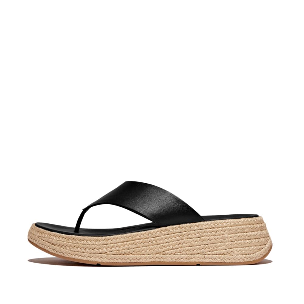 FitFlop womens F-mode Espadrille Leather Flatform T/Post Sandals