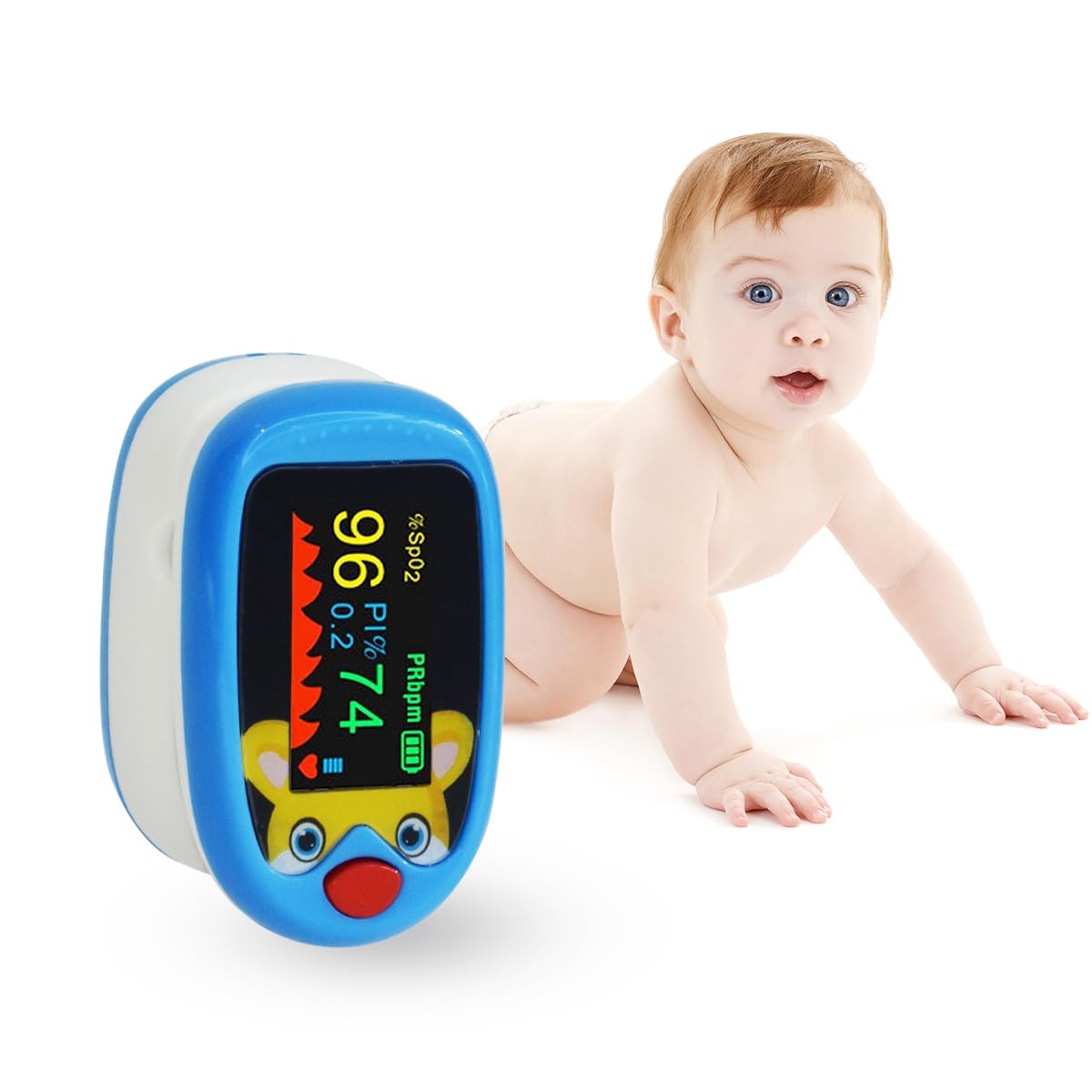 Pediatric Pulse Oximeter, Fingertip Blood Oxygen Monitor for Children and Infants, Blue with Colorful Display