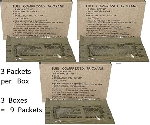 U.S. Military Fire Starter Trioxane Fuel Bars 3 Boxes of 3 Bars = 9 Bars Total