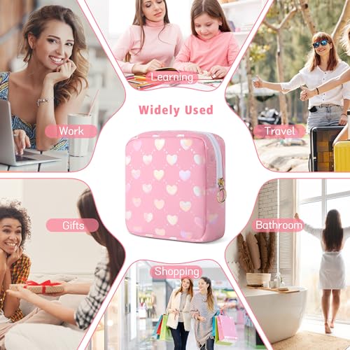 Image of Likesing Period Bag Pouch, Leather Sanitary Napkin Storage Bag for Girls Womens, Portable Sanitary Napkin Period Pad Pouch Bag for Purse, Small Make Up Bags(Pink LOVE)