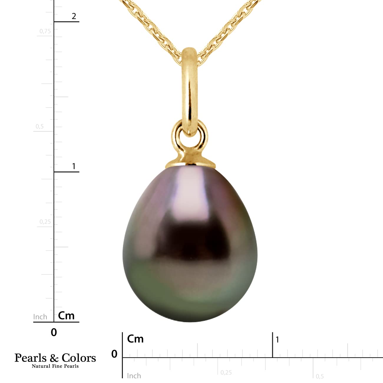 PEARLS & COLORS - Pendentif Fin Articulé Perle de Culture de Tahiti Poire 9-10 mm - Qualité A + - Disponible en Or Jaune & Or Blanc - Chaîne OFFERTE - Bijou Femme - Écrin Offert