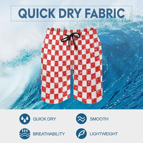 Glitter Orange White Checkered Flag Men's Beach Shorts Quick Dry Swim Trunks with Pockets Summer Boardshorts for Men3