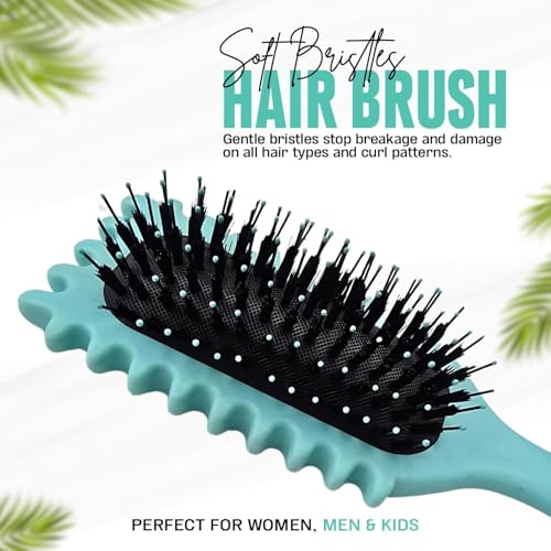 Image of Combelle 5-in-1 Curl Hair Brush | Vegan Boar Bristles | Bio-Based PLA Handle | Detangling, Defining & Frizz Control for Curly & Wavy Hair | For Men & Women - Mint (Pack of 4)