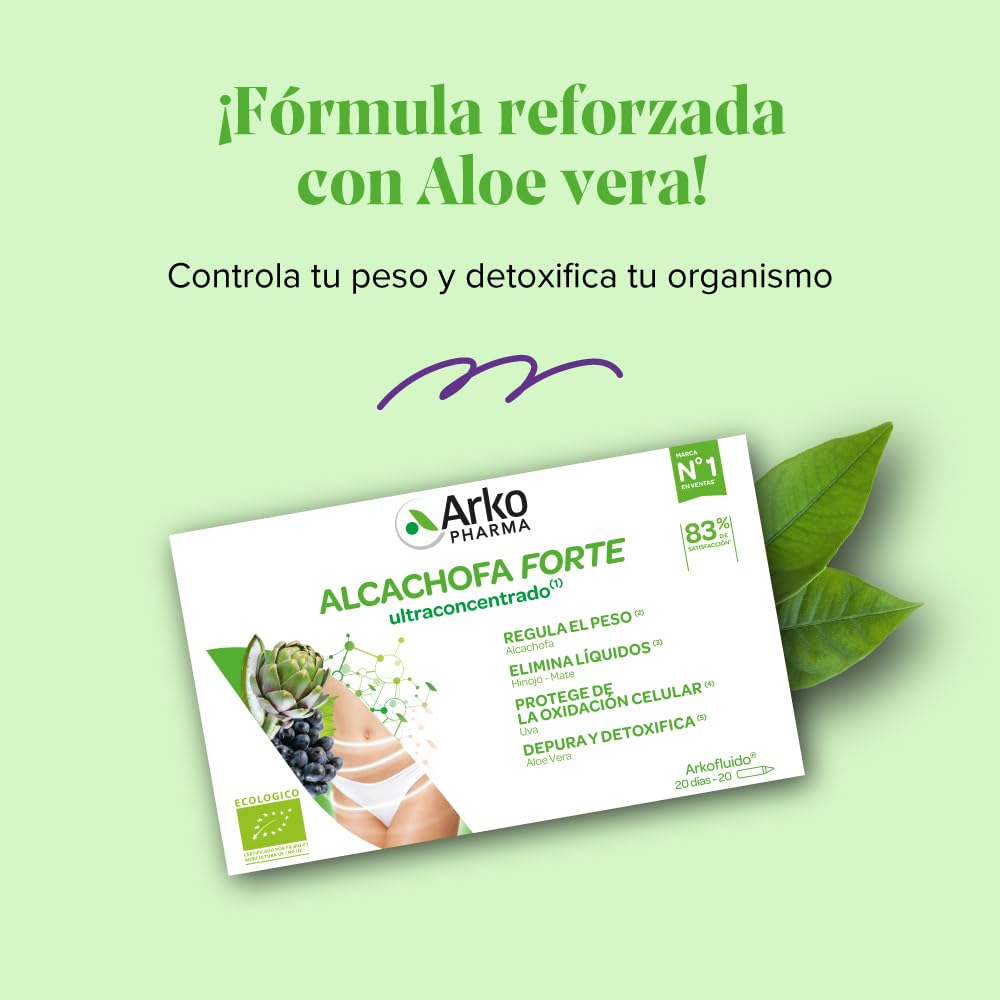 Arkopharma Arkofluido Alcachofa Forte BIO (x2) FORMATO AHORRO 40 Ampollas, Eliminar Toxinas del Organismo, Complemento Alimenticio