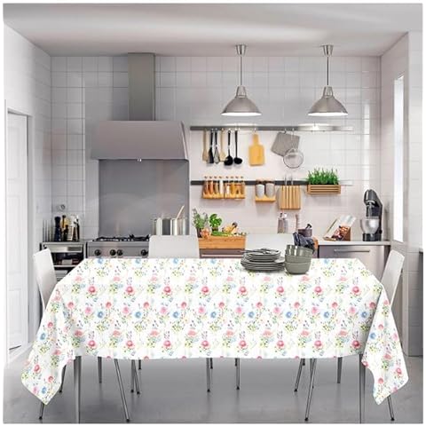 CosìCasa 6 Seater Tablecloth Anti-stain 175x140 | Rectangular Table Cover in Water Repellent Fabric | Modern Polyester Table Cover with Pattern Spring Tablecloth Pattern Leaves and Flowers Cover