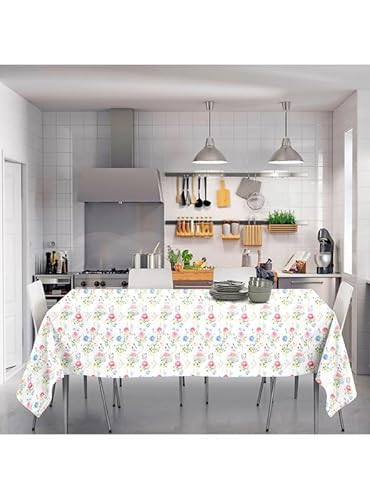 CosìCasa Nappe anti-taches 4 places 140 x 140 cm | Nappe de table carrée en tissu hydrofuge | Nappe de printemps avec motifs feuilles et fleurs Cover